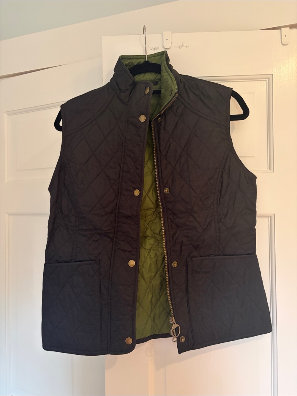 Barbour Black Quilted Vest with Olive Green Lining
